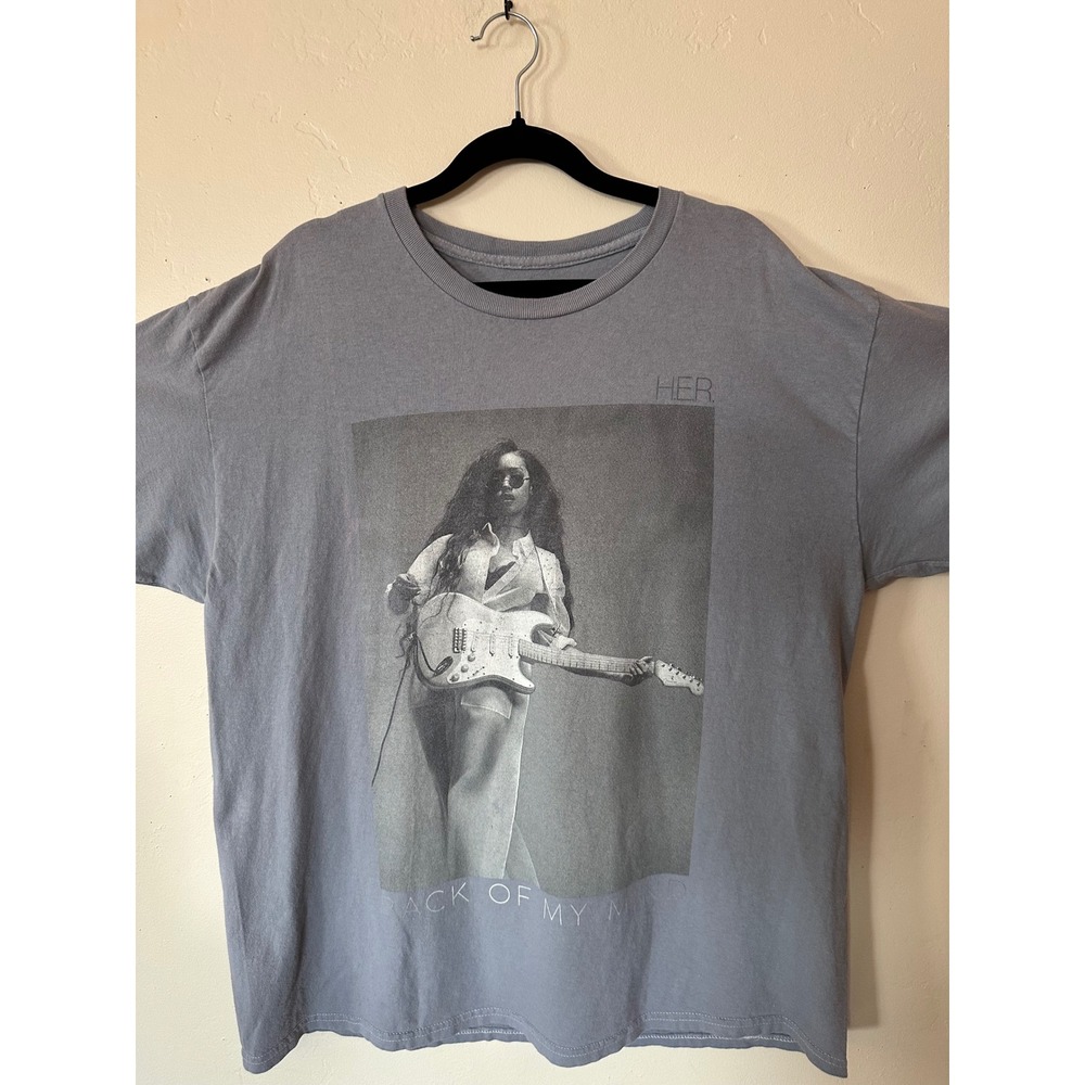 H.E.R. Back of My Mind Tour Graphic T-Shirt Gray Blue Cotton Mens Large L